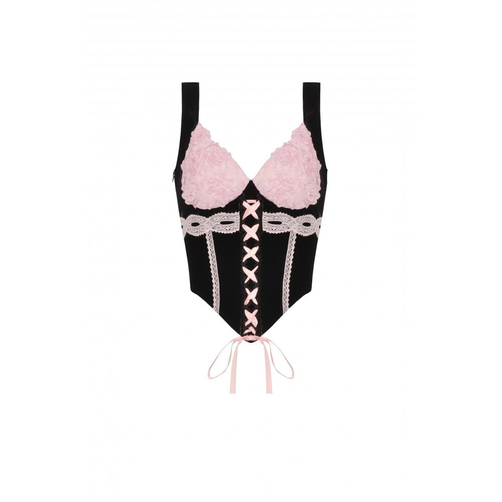 Dark In Love: Pink & Black Lace up Corset Top