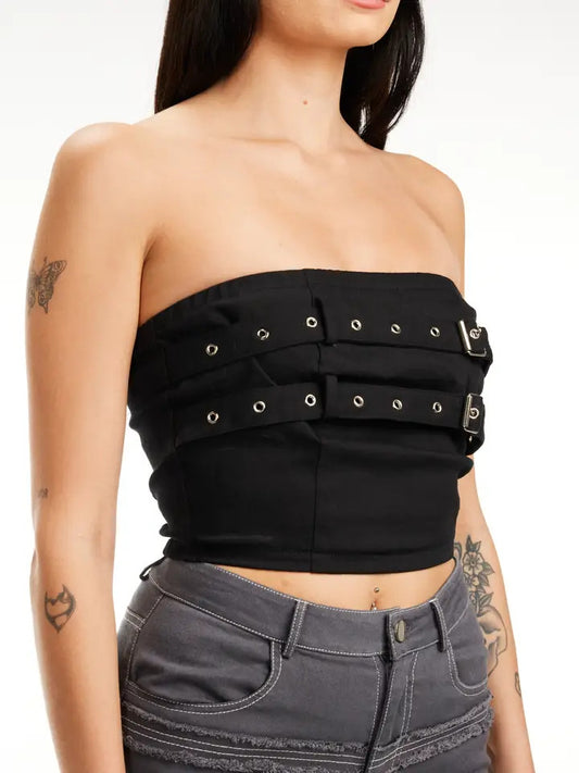 PD: Dual Buckle Black Bandeau Top