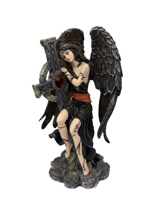 Zemeno: Gothic Angel Holding Cross Figure