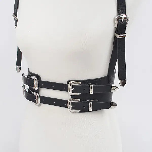 3AM: Multi Buckle Faux Leather Harness Belts