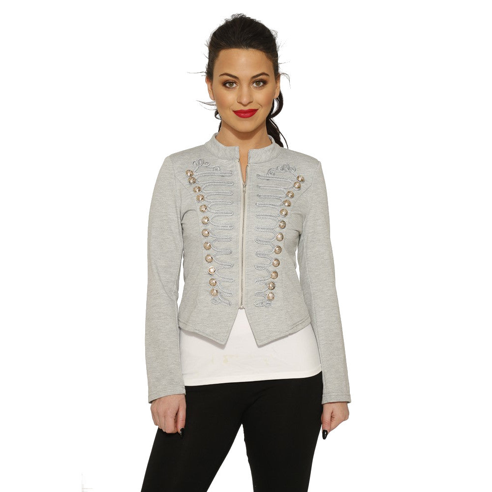 Orchid Bloom: Light Grey Military Jacket
