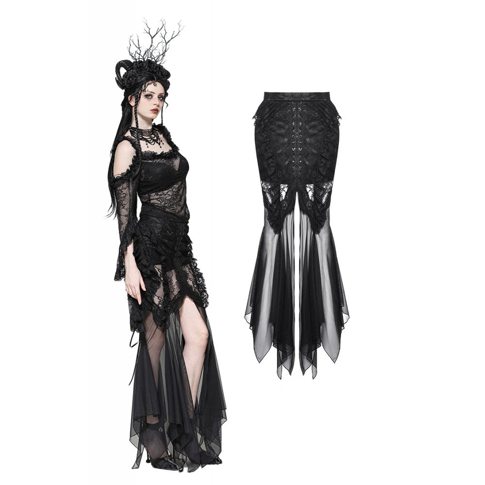 Dark In Love: Gothic Lace & Mesh Mermaid Skirt