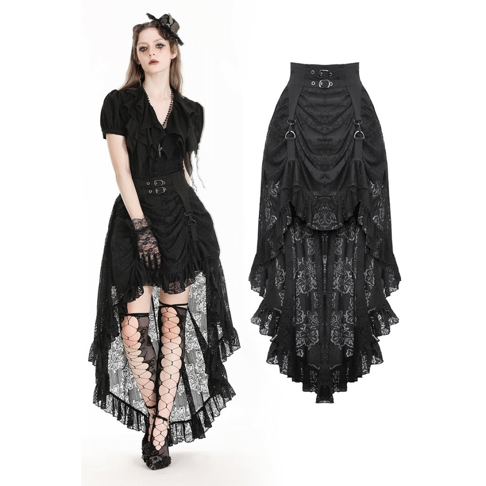 Dark In Love: Goth Princess Lace Black Hi-Low Skirt