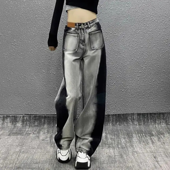 Salina: Gothic Color Block Wide Leg Denim Pants