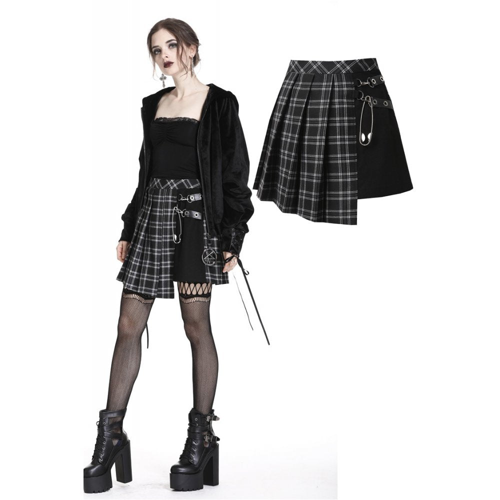 Dark In Love: Punk Plaid Pleated Irregular Hem Skirt