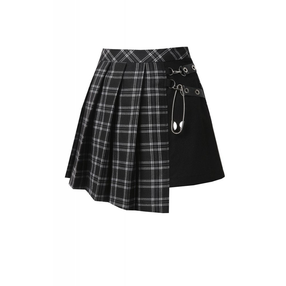 Dark In Love: Punk Plaid Pleated Irregular Hem Skirt