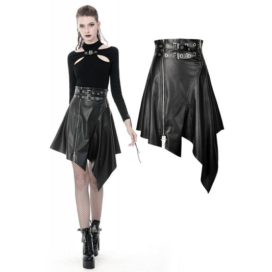 Dark In Love: Punk Faux Leather Irregular Midi Skirt