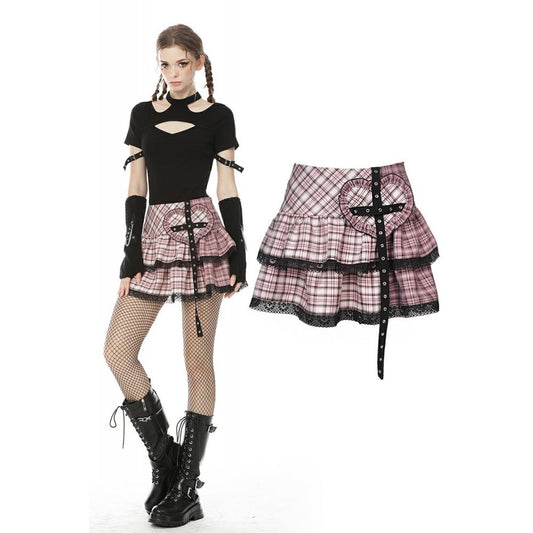Dark In Love: Pink Plaid Heart Mini Skirt