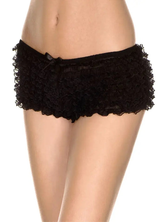 LM: Micro Mesh Lace Ruffle Trim Tanga Shorts O/S