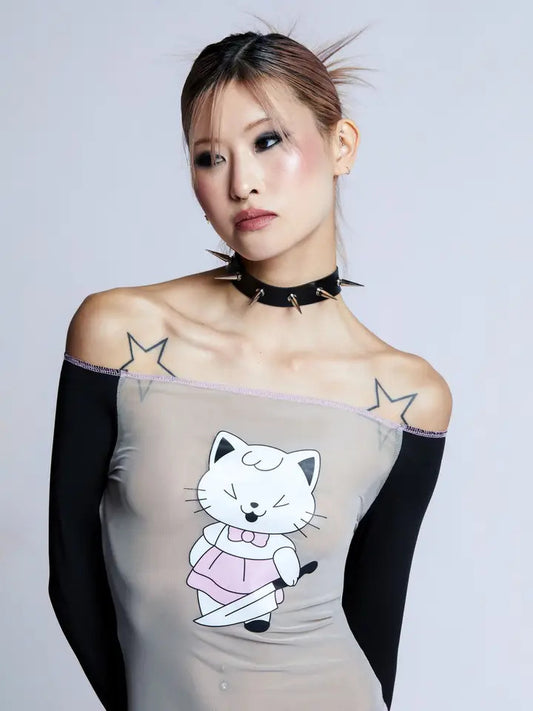 PD: Psycho Kitty LS Off Shoulder Top