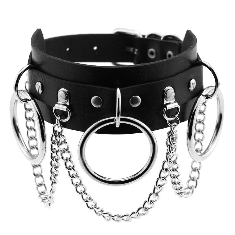 Salina: Punk Rock Collar - Silver Ring/Chains