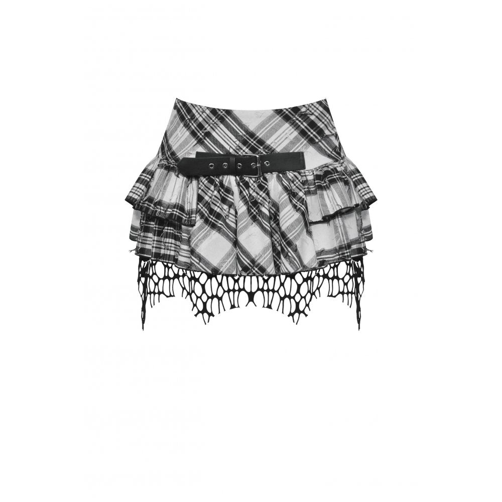 Dark In Love: Black/White Checkered Messy Punk Skirt