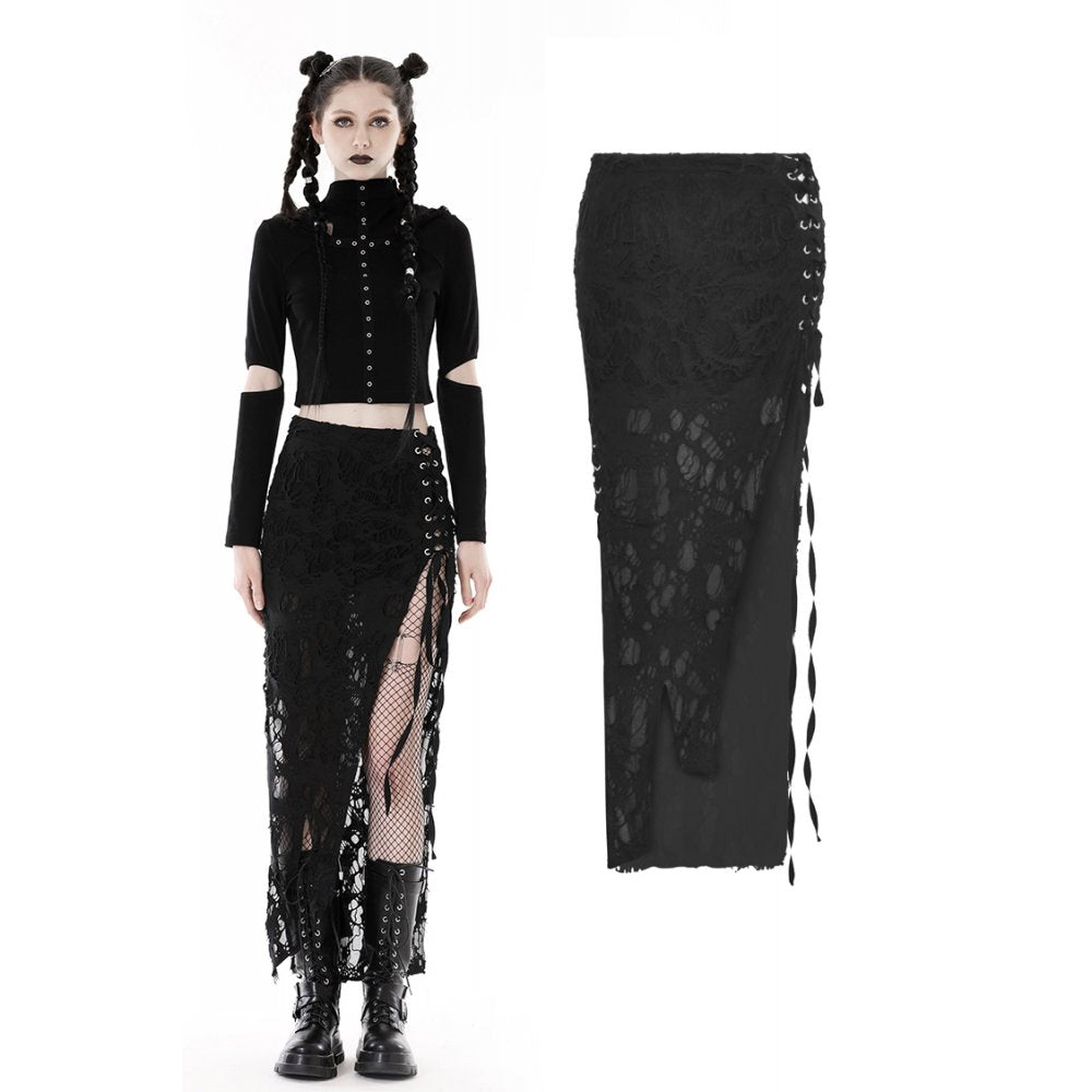 Dark In Love: Long Black Shredded Punk Skirt