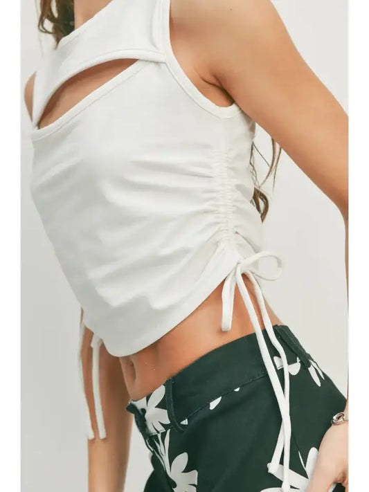 PD: White Sleeveless Cut Of Tank Top