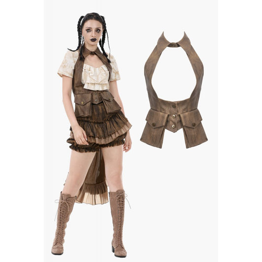 Dark In Love: Brown Steampunk Utility Vest w/Cargo Pockets