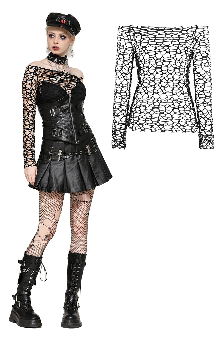 Dark In Love: Black Distressed Mesh L/S Top