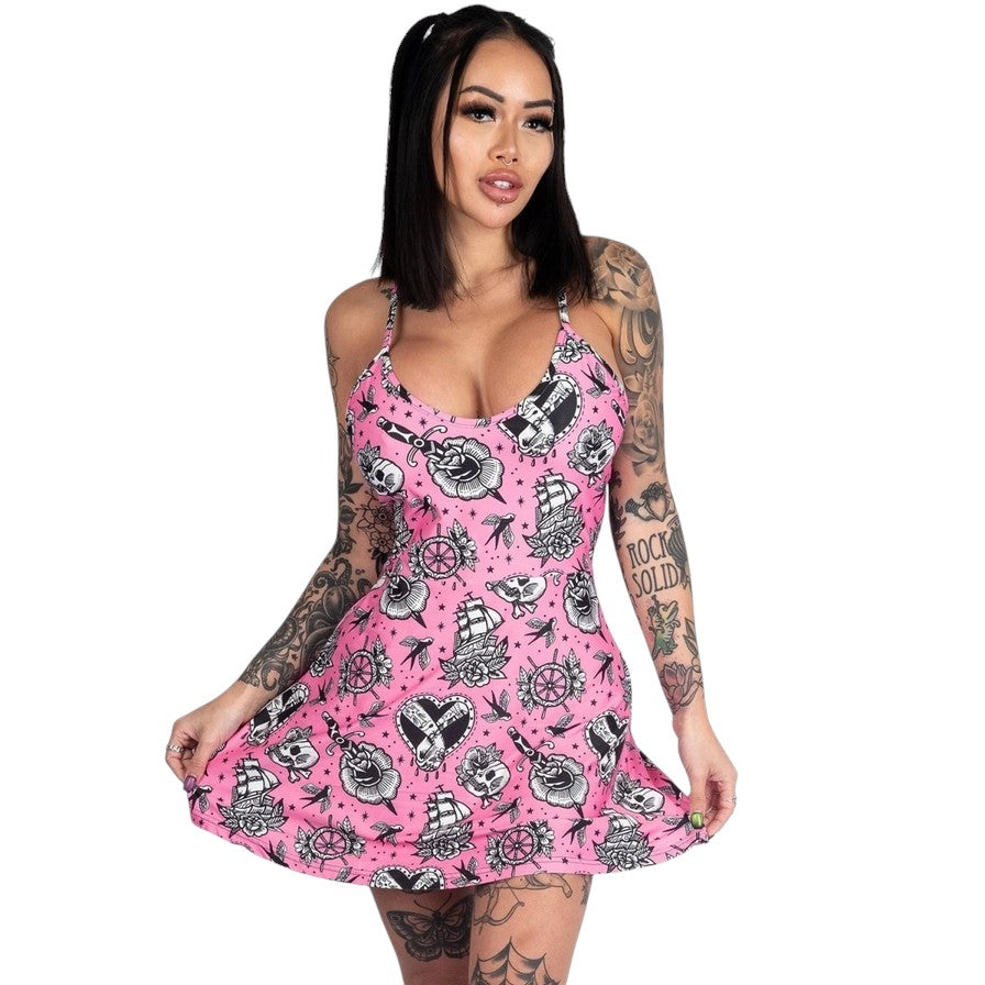 Too Fast: Tattooed Love Pink Skater Dress
