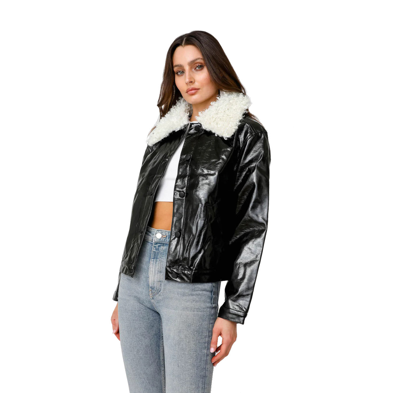 Shaci: White Collar Crop Jacket