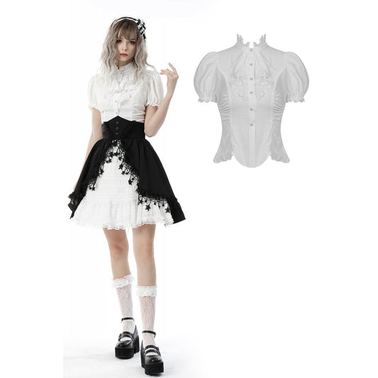 Dark In Love: White Ruffled Button Up Top