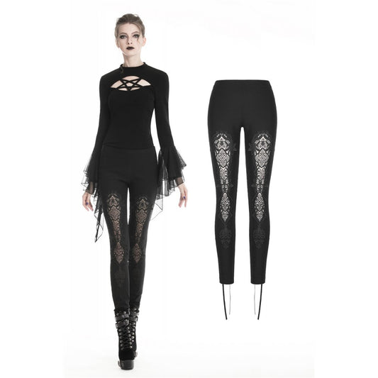 Dark In Love: Women gothic leggings w/ Flower Black Lace