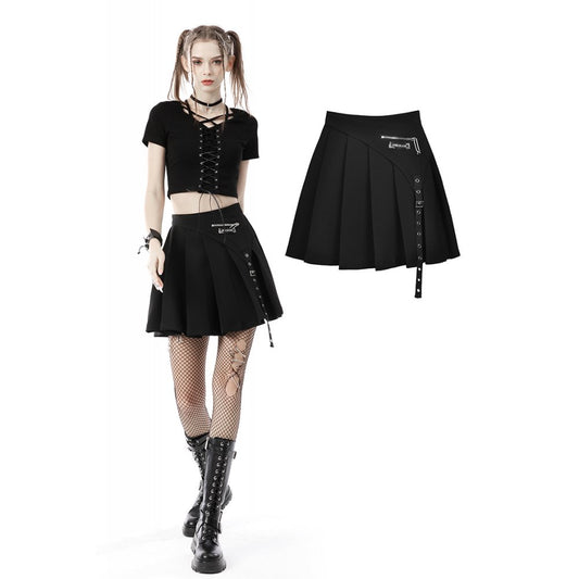 Dark In Love: Dark Doll Pleated Skirt With Buckle Detail
